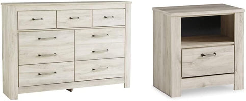 Farmhouse 7 Drawer Dresser and Nightstand Set Whitewash