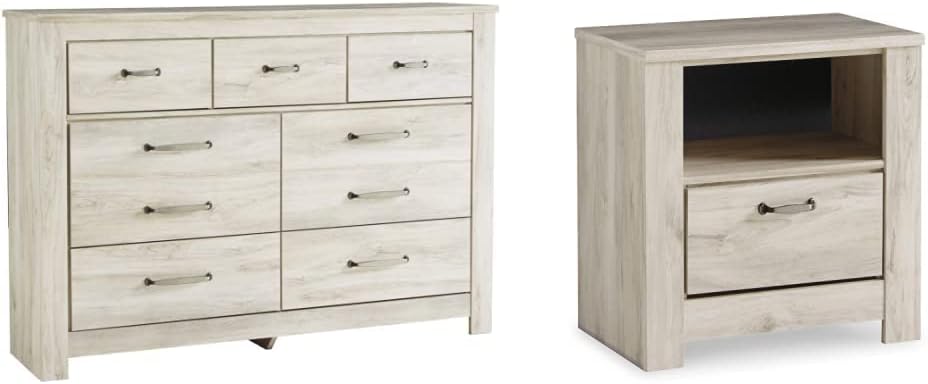 Farmhouse 7 Drawer Dresser and Nightstand Set Whitewash