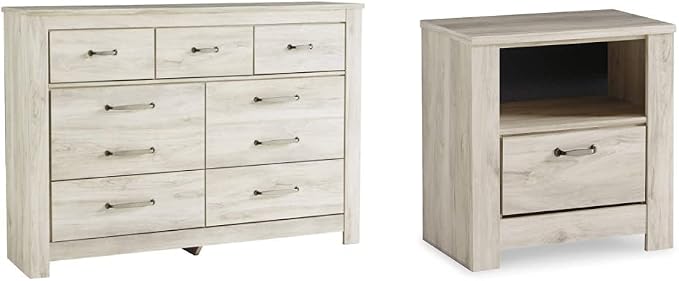 Farmhouse 7 Drawer Dresser and Nightstand Set Whitewash