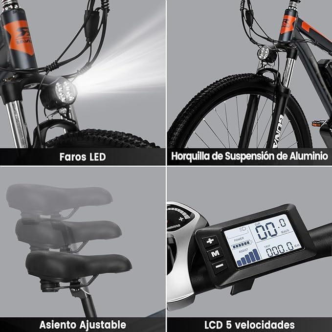 GN29 Electric Bike 29 Inch 48V 15Ah 21 Speed LCD Display Black