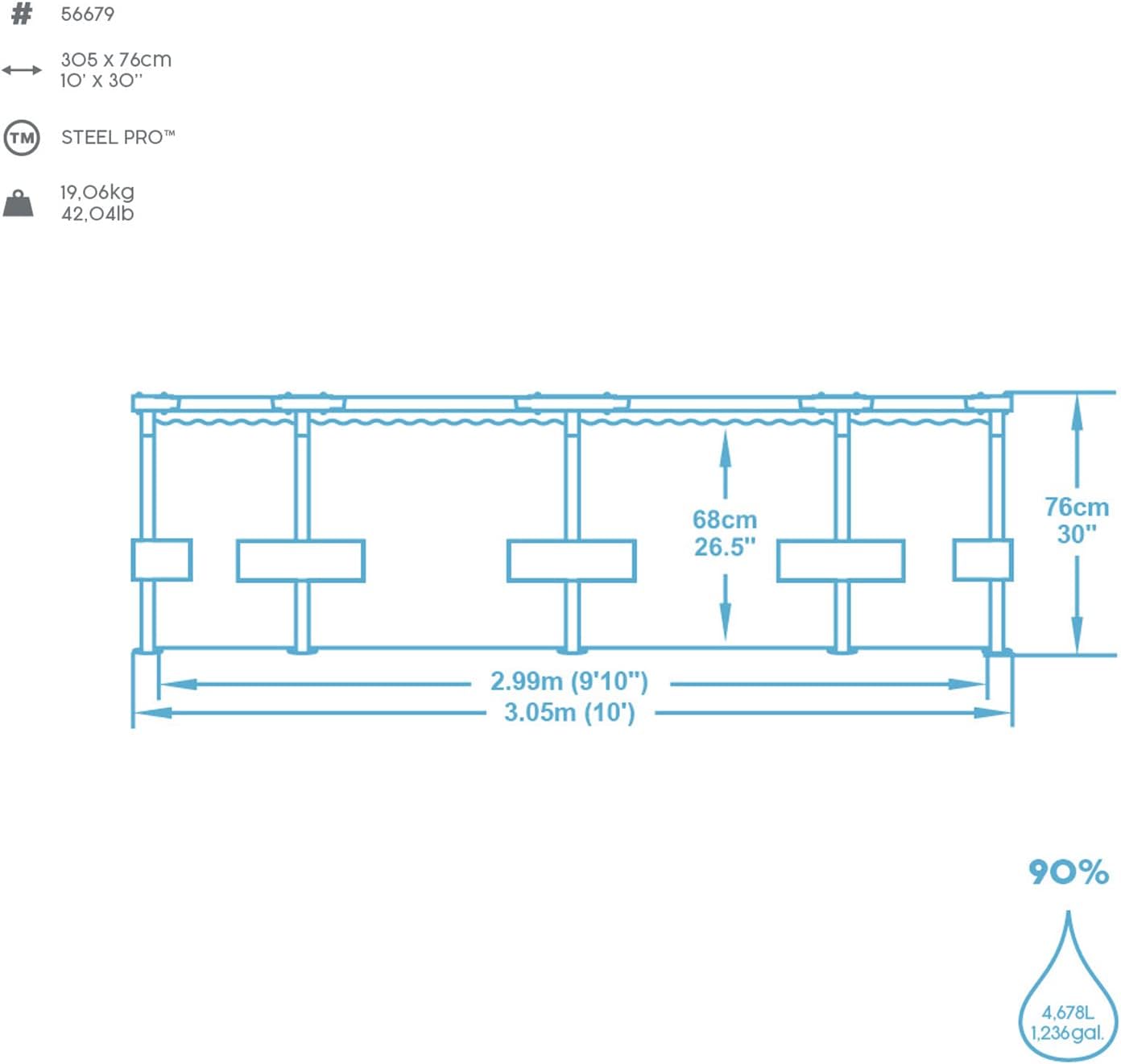 Steel Pro Frame Pool 10ft 4678L with Filter Pump