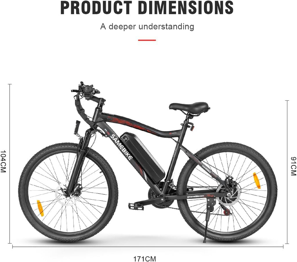 Electric Mountain Bike 26in 36V 13Ah Dual Suspension Disc Brake Black