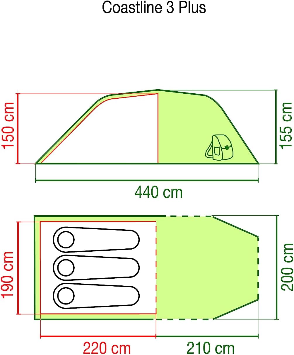 Coastline 3 Plus Tunnel Tent 3 Person Green/Grey