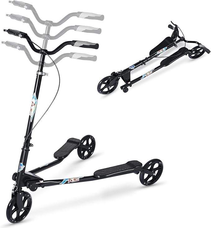 W-SP03 3 Wheel Foldable Swing Scooter Adjustable Handle 220 Lbs