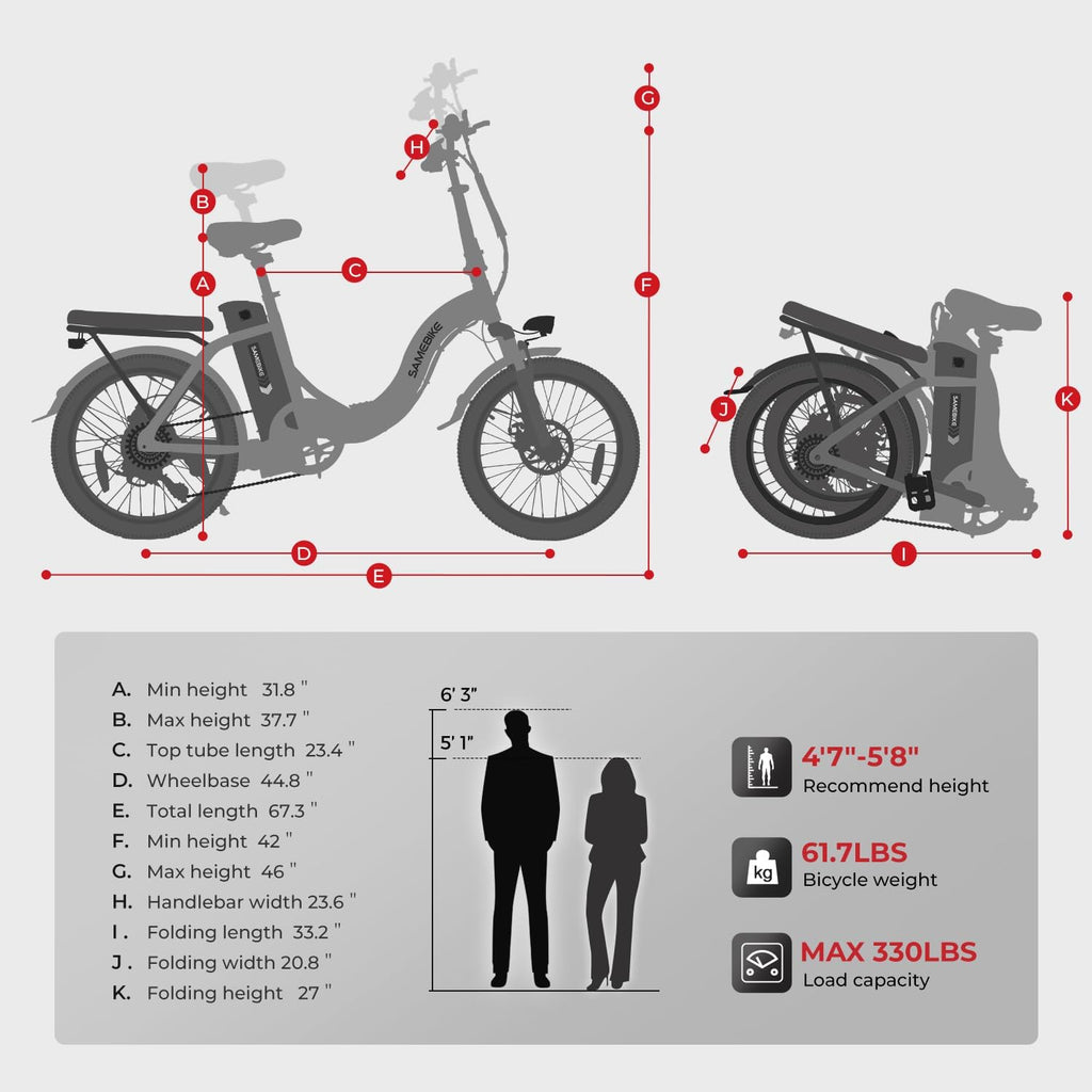 Foldable Electric Bike 20 Inch Fat Tire 7 Speed Dual Shock Absorber