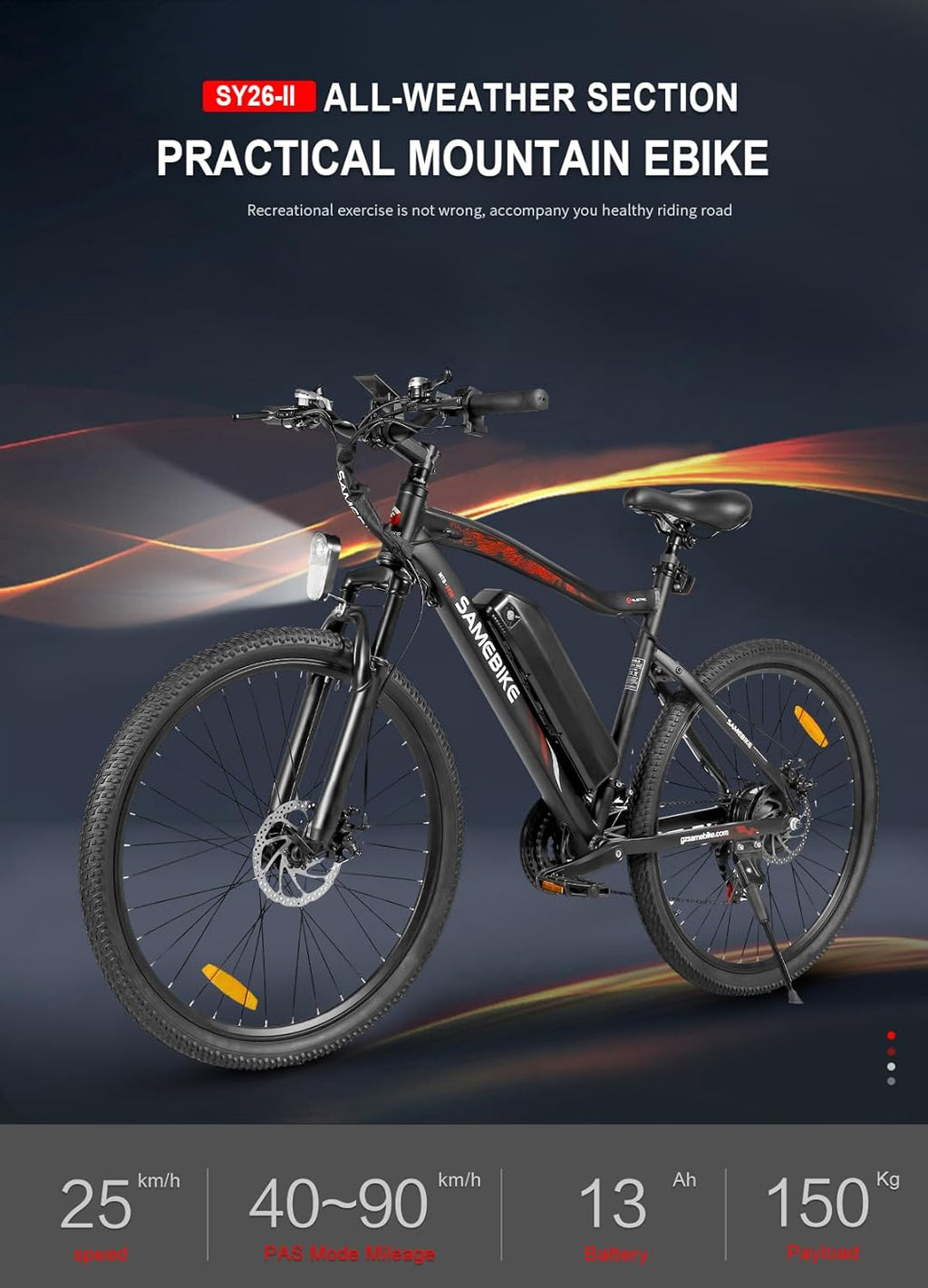 Electric Mountain Bike 26in 36V 13Ah Dual Suspension Disc Brake Black