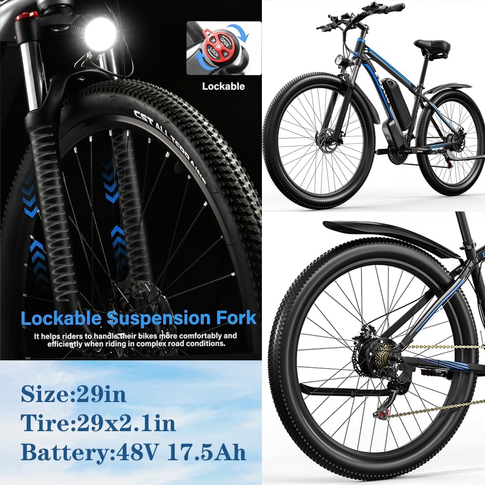 E8 Adult Electric Bicycle 48V 17.5Ah Battery 29in 21-Speed