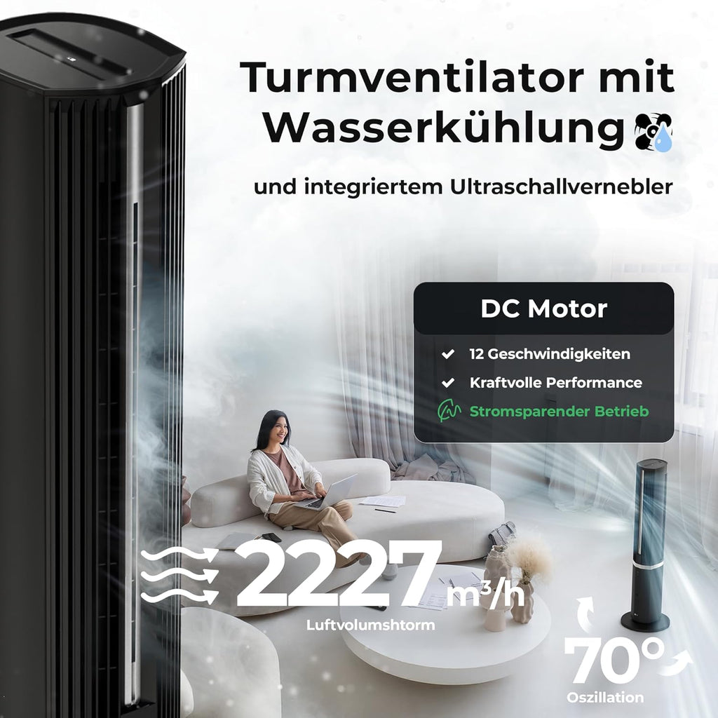VT-11-BL Tower Fan 5 in 1 Portable Air Cooler Humidifier 12 Speeds Black