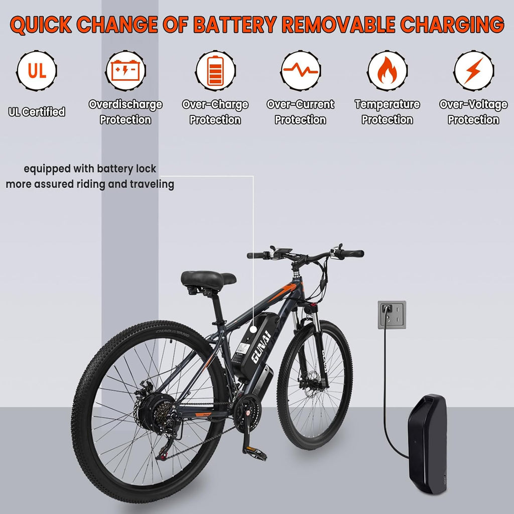 GUNAI 29 Zoll Elektro-Mountainbike elektrofahrraeder 48V 15Ah 21 Gaenge E-Bike Herren mit Scheibenbremse