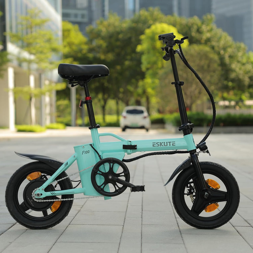 F100 Folding Electric Bike 14in 250W Motor 36V Battery Cyan