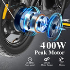 T16 PRO 14-Inch Foldable Electric Bike 400W Motor 20MPH 25-Mile Range