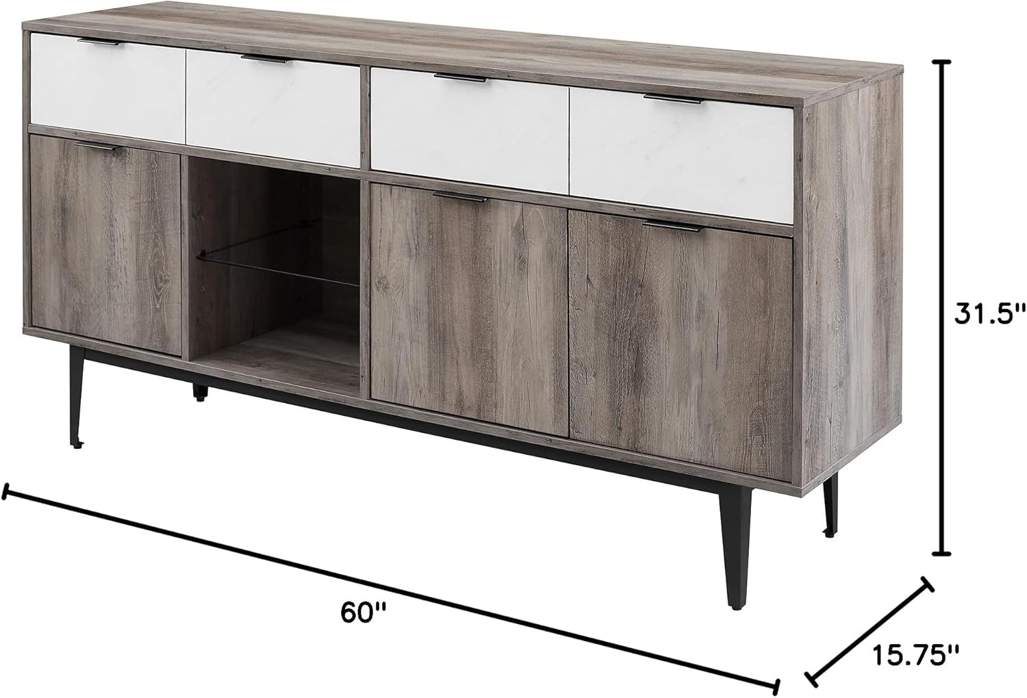 60 In Farmhouse Sideboard 2 Drawer 3 Door Grey Wash