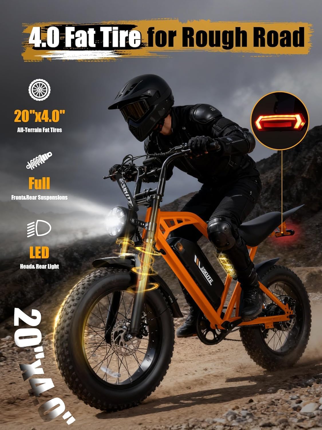V200 Electric Dirt Bike 52V 20.8Ah Fat Tire 32MPH Dual Suspension