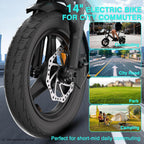 T16 PRO 14-Inch Foldable Electric Bike 400W Motor 20MPH 25-Mile Range