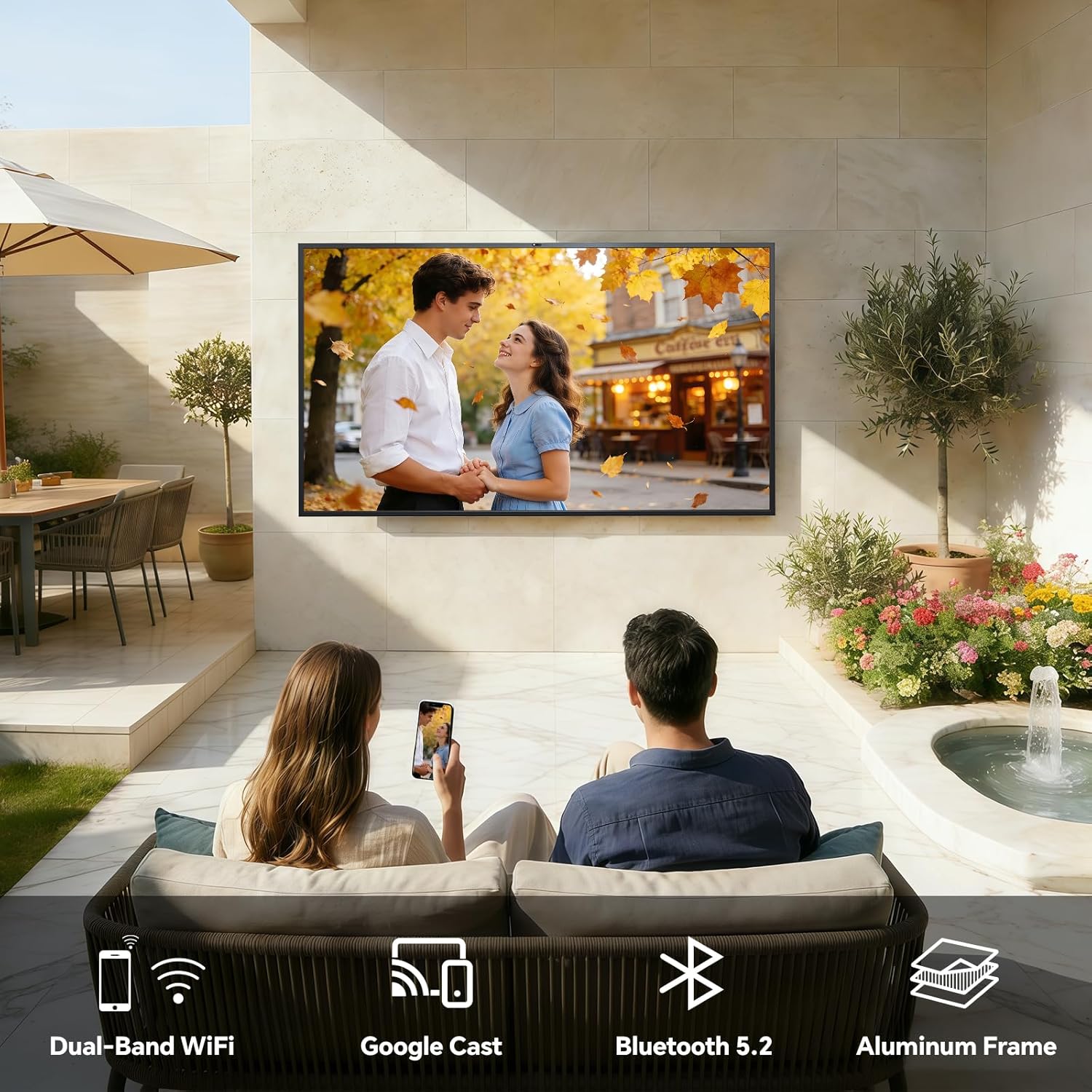Smart Outdoor TV 1500 Nits 4K UHD Google TV with Anti-Glare Screen