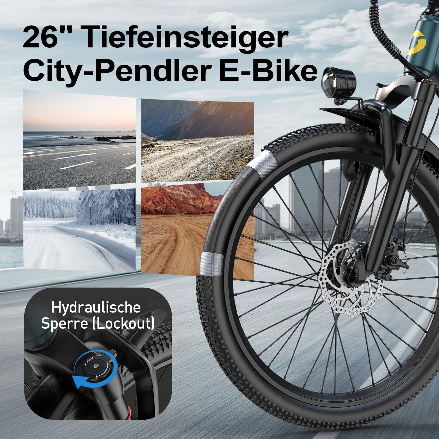 26-Inch Electric Bike 36V 250W Motor 55 Mile Range 7-Speed Pedelec
