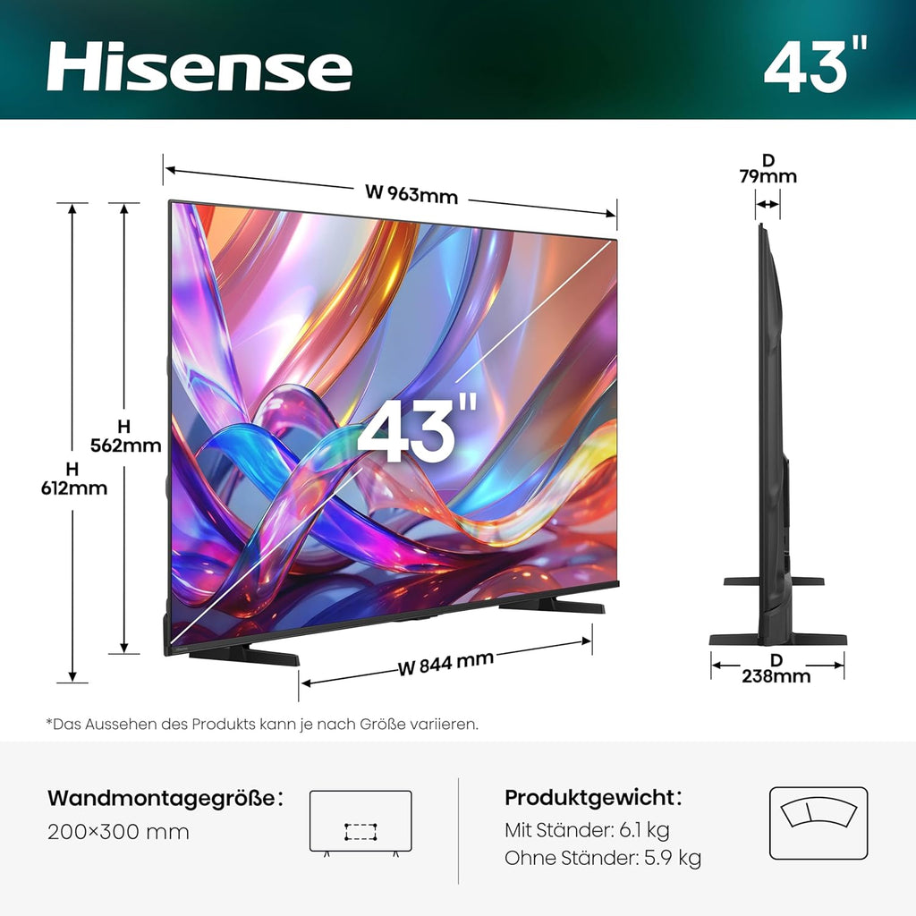 E7DS Series 4K QLED Smart TV 43in Dolby Vision IQ