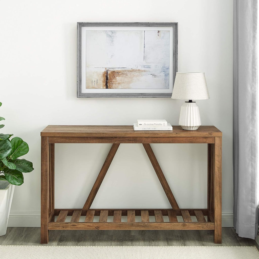 Farmhouse Barn Door TV Stand and Entryway Table Set 58in Rustic Oak