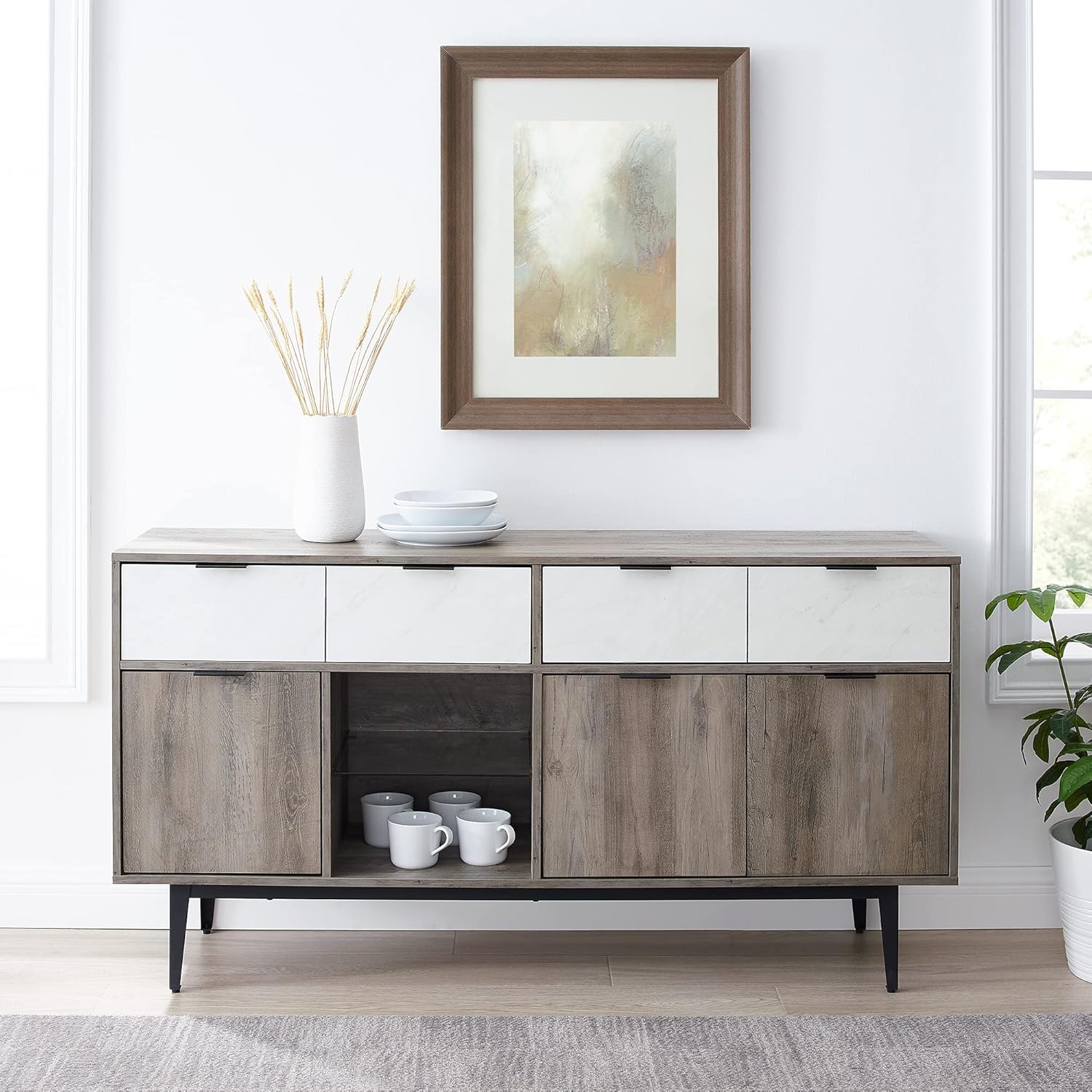 60 In Farmhouse Sideboard 2 Drawer 3 Door Grey Wash
