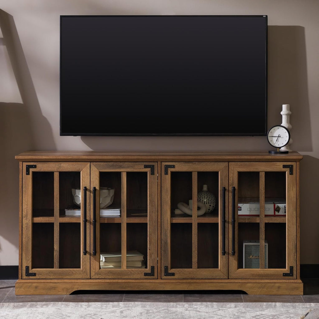 Farmhouse Barn Door TV Stand and Entryway Table Set 58in Rustic Oak