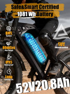 V200 Electric Dirt Bike 52V 20.8Ah Fat Tire 32MPH Dual Suspension